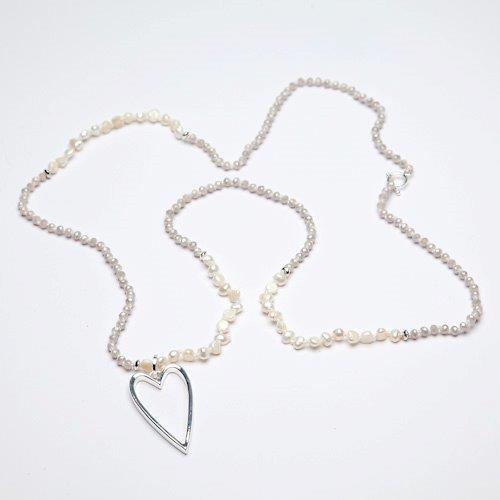 OPEN HEART PEARL AND CRYSTAL NECKLACE CREAM & GREY
