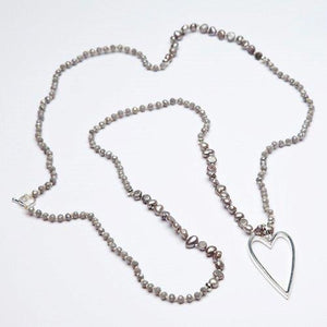 OPEN HEART GREY PEARL AND CRYSTAL NECKLACE