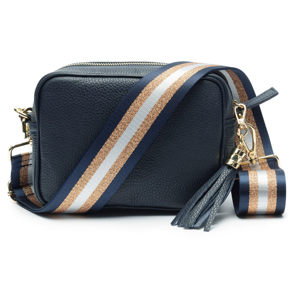 ELIE BEAUMONT NAVY CROSSBODY WITH NAVY & COPPER STRAP