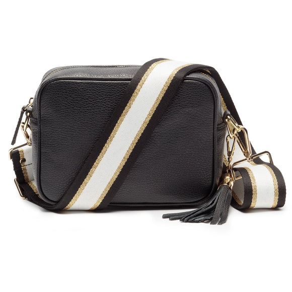 ELIE BEAUMONT BLACK CROSSBODY WITH BLACK/GOLD STRAP