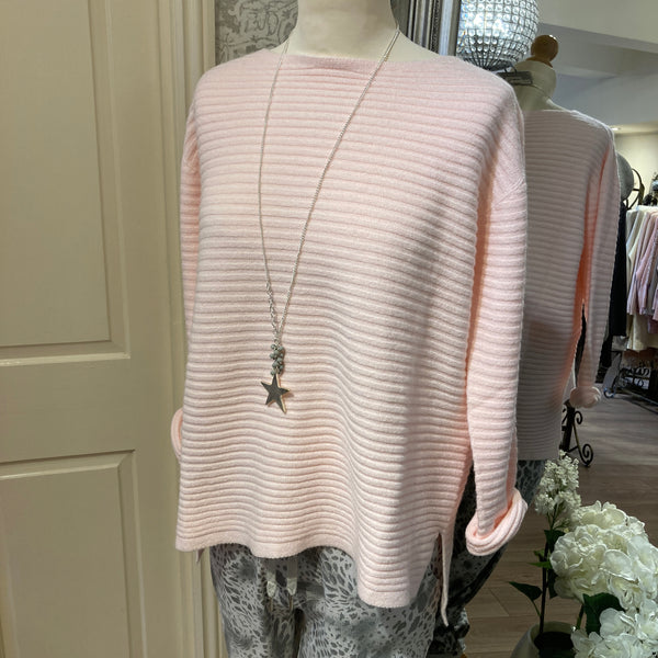 CASHMERE FEEL SOFT RIBBED SWEATER IN PALE PINK
