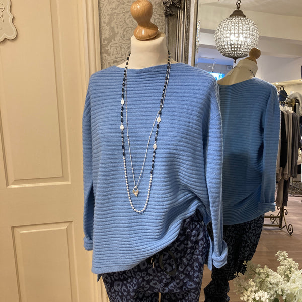 CASHMERE FEEL SOFT RIBBED SWEATER IN BLUE