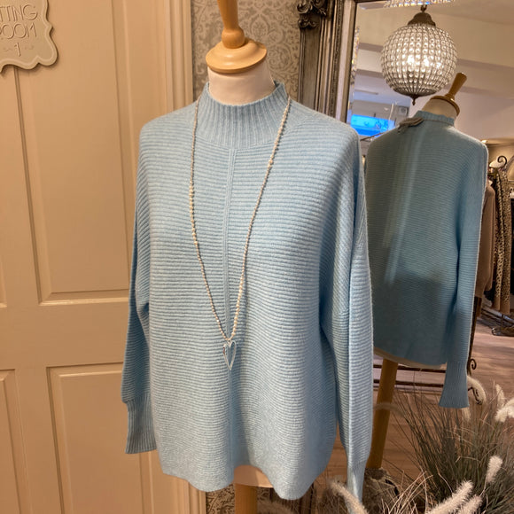 CASHMERE FEEL SOFT RIBBED POLO SWEATER IN CELESTINO BLUE