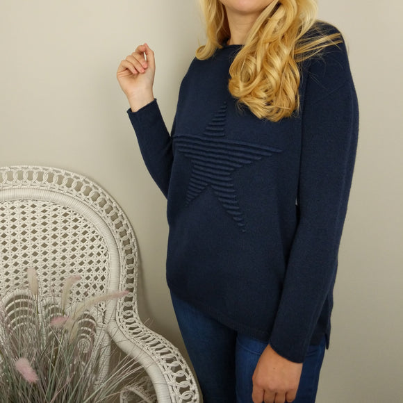 SUPER SOFT STAR KNITTED JUMPER IN NAVY