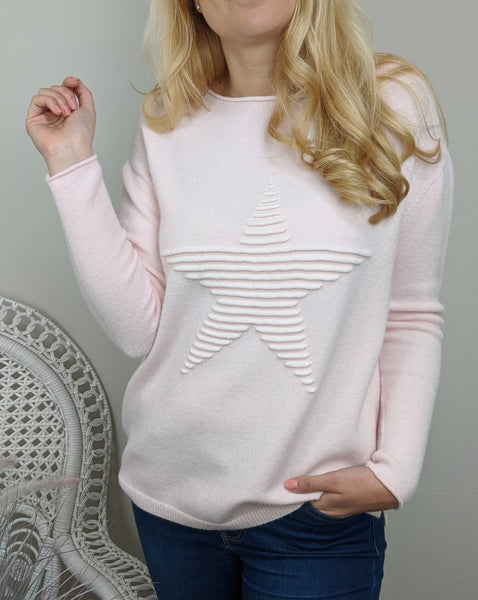 SUPER SOFT STAR KNITTED JUMPER IN PALE PINK