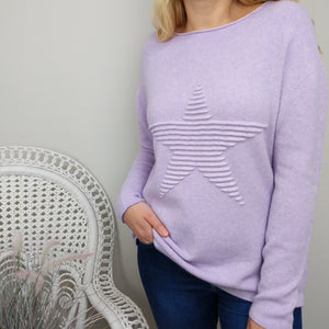 SUPER SOFT STAR KNITTED JUMPER IN LILAC