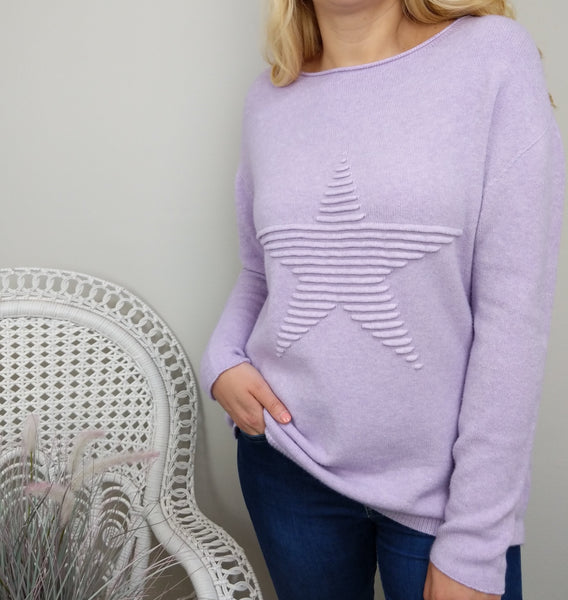 SUPER SOFT STAR KNITTED JUMPER IN LILAC