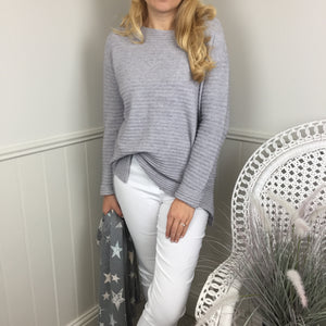CASHMERE FEEL SOFT RIBBED SWEATER IN GREY